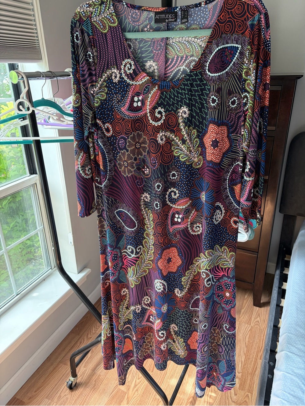 Attitudes by Renee Jewel Tones Floral Paisley Midi Dress w/Infinity Scarf L